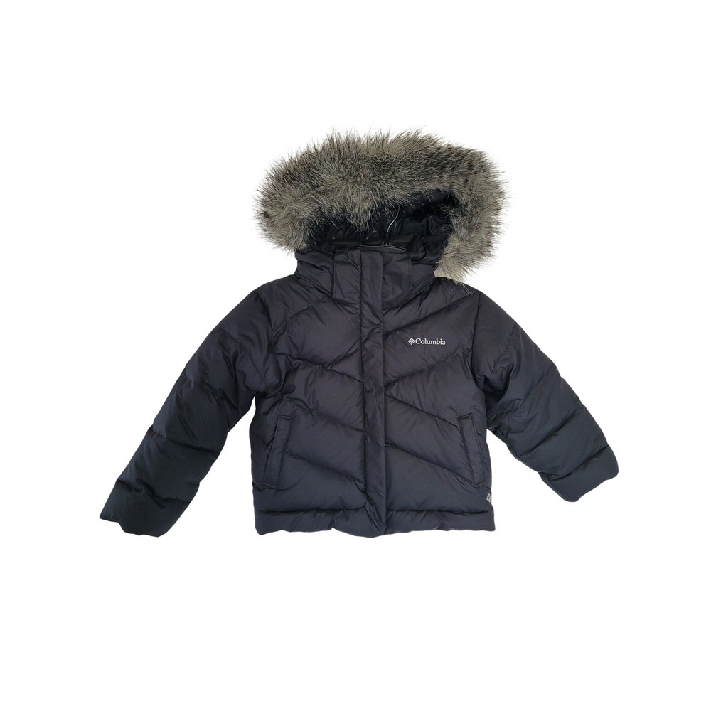 Columbia‎ Omni-Shield Puffer Jacket Toddler 4T Black Faux Fur Hood Down Coat #1